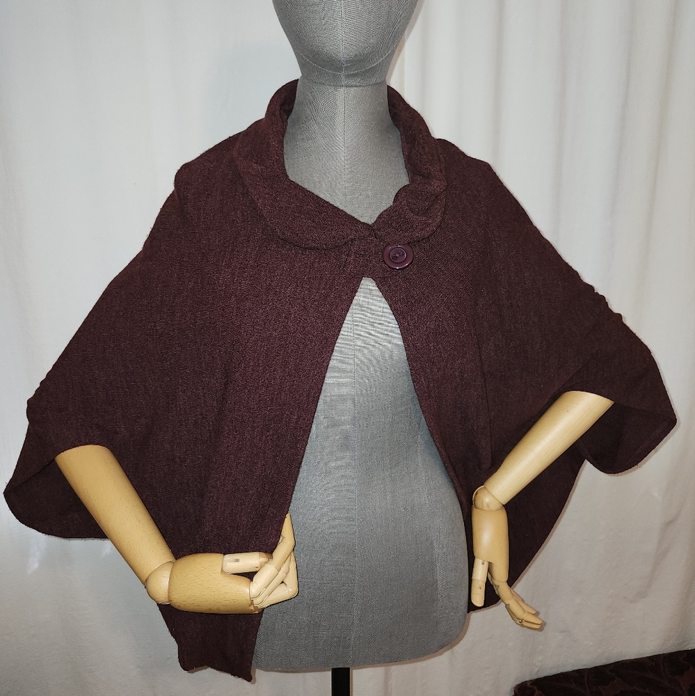 Burgundy Knit Shrug Sweater Poncho XL Extra Large